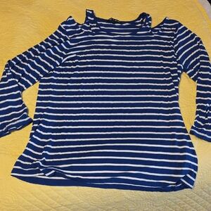 Cable & Gauge Navy and White Striped Long Sleeve Top